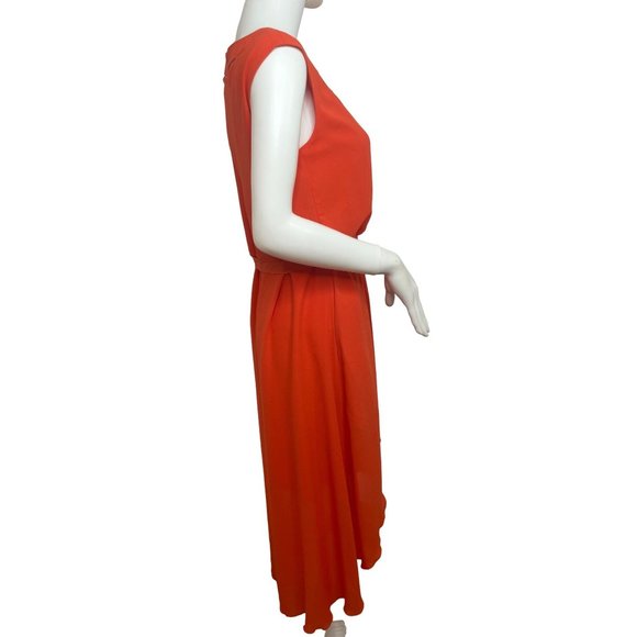 Jessica Simpson Red Hi/Lo Midi Dress 6 Peek-a-Boo Neckline Rounded Sleeveless - Picture 3 of 13